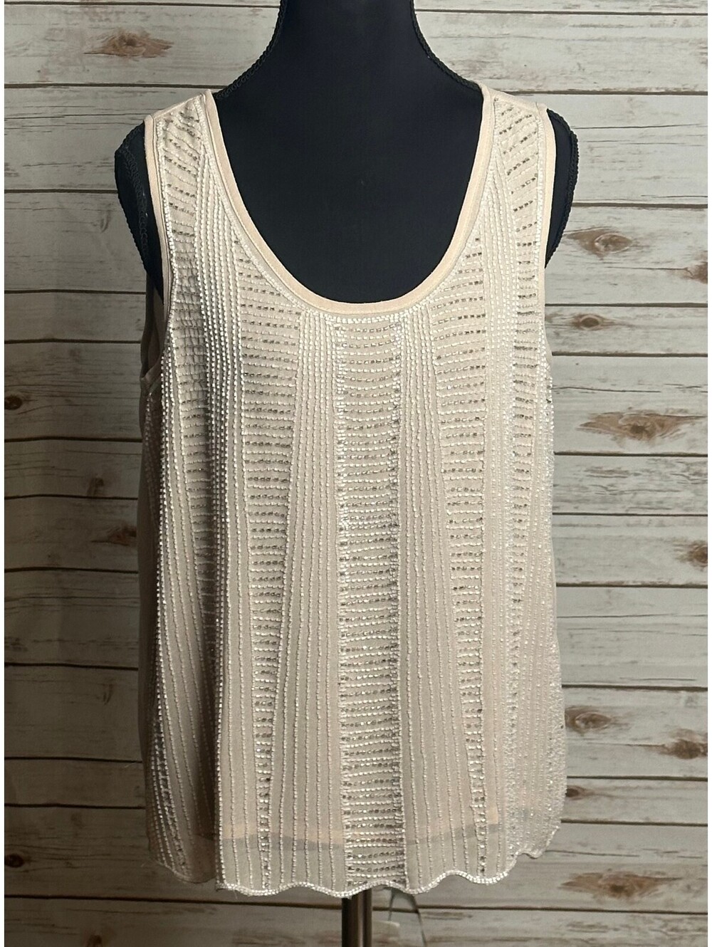 mercer & madison ivory beaded scoop neck sleeveless shell top Small art deco